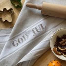 kökshandduk god jul i vitt och ljust beige återvunnet material