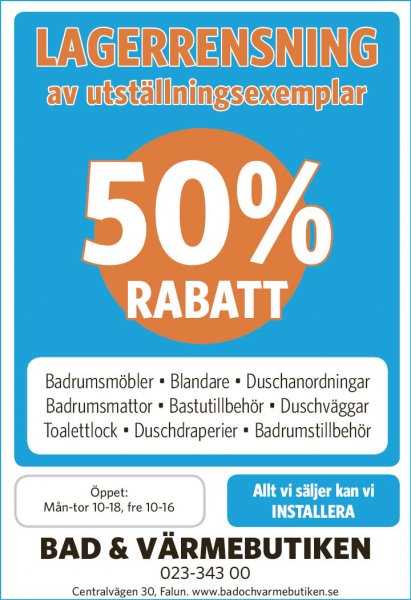 Utförsäljning! 50% på utställningsmöbler och demoblandare!