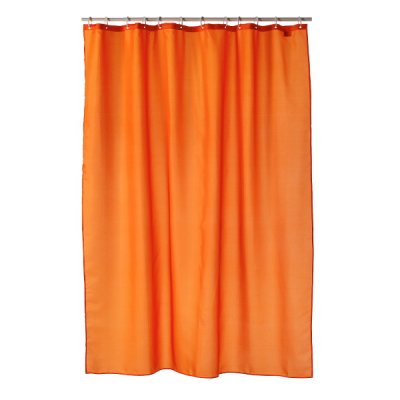 Orange duschdraperier i butiken!