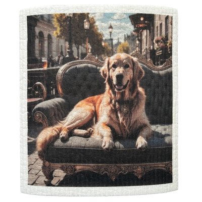 disktrasa med motiv av en golden retriever