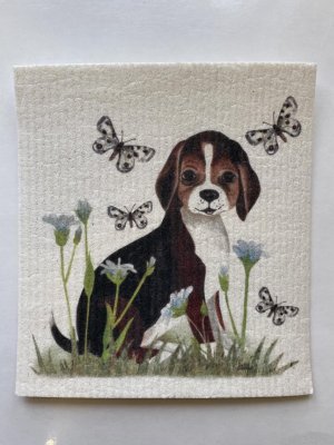 disktrasa med motiv av en beaglevalp
