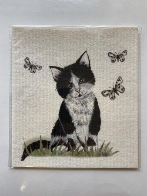 disktrasa med motiv av en katt och fjärilar