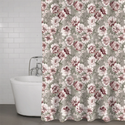 romantiskt duschdraperi Redlunds blommor draperi med stora rosa blommor