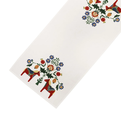 löpare 40x120 med mönster av dalahästar och kurbits redlunds