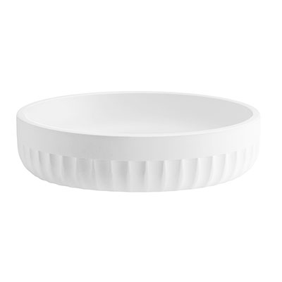 vitt  tvålfat i polyresin med räfflat mönster från Beslagsboden